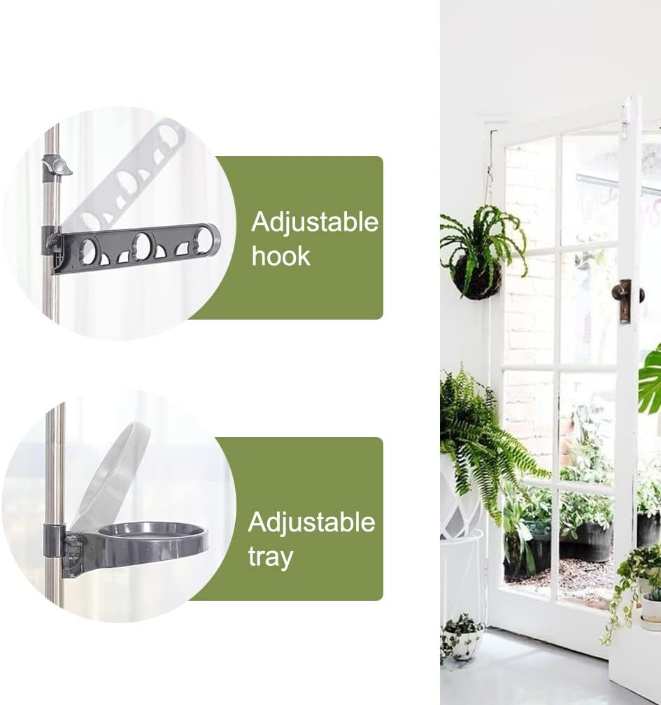 Uitbreidbare plantenstandaard – Plantenhouder – Plantenrek – Bloemenrek – Bloemendisplayrek – Zonder boren, vloer-tot-plafond klembevestiging – Verstelbaar in hoogte 175-290 cm, 12 trays, 2 armen en 1 hangstang
