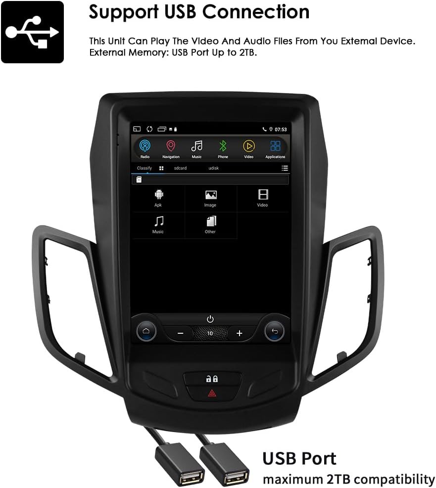 Ossuret Autoradio voor Ford Fiesta (2009-2017), 9,7 Inch Android 14 Touchscreen 2+32GB GPS Navigatie met Carplay Android Auto Stuurwielbediening Bluetooth DSP TPMS OBD2 DAB+