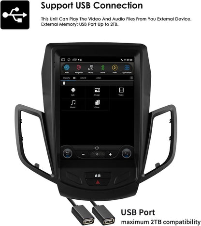 Ossuret Autoradio voor Ford Fiesta (2009-2017), 9,7 Inch Android 14 Touchscreen 2+32GB GPS Navigatie met Carplay Android Auto Stuurwielbediening Bluetooth DSP TPMS OBD2 DAB+