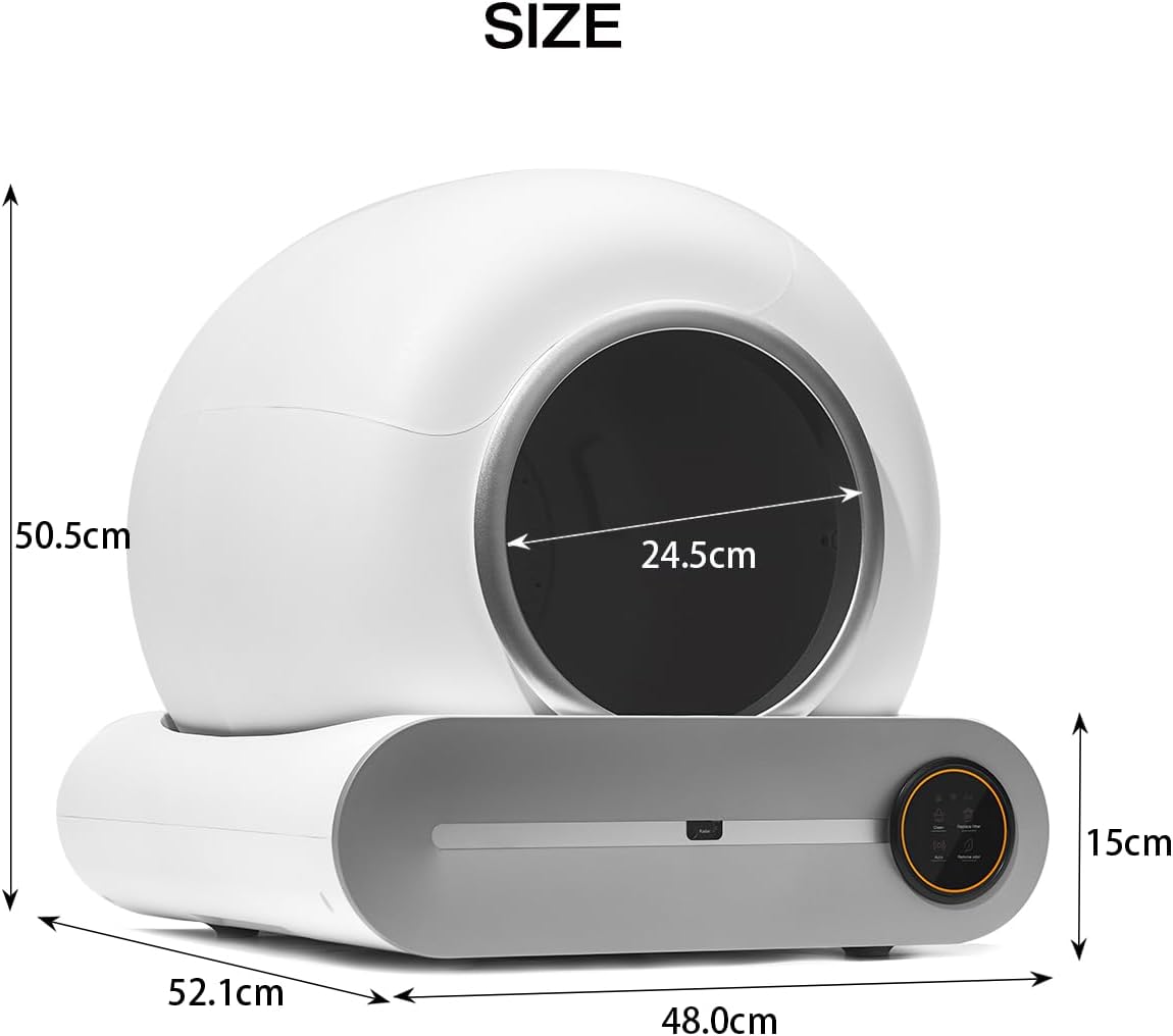 Zelfreinigende kattentoilet, automatische kattenbak met app-bediening, zelfreinigend, slimme gezondheidsmonitor/ionische deodorisator (lichtwit)