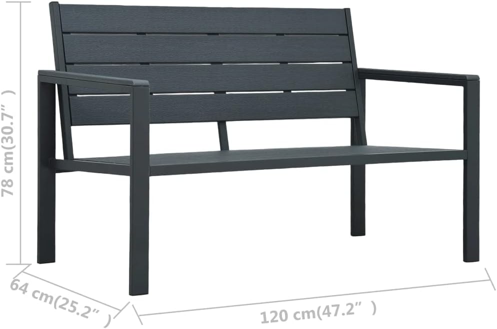 vidaXL Garden Bench Wood-look HDPE Grey Garden Bench Garden Benches Outdoor Bench Bench - QUORE