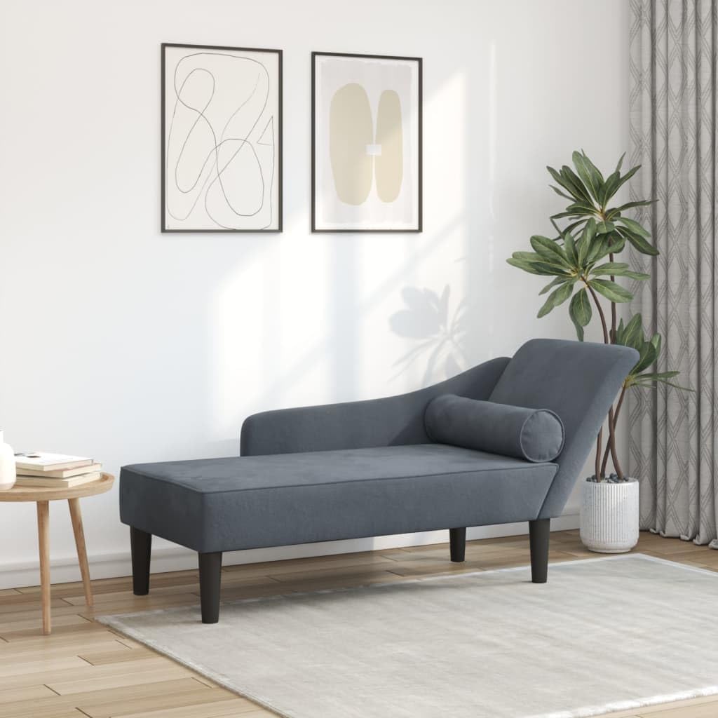 Chaise Longue – Lounge Sofa – Sofa – Fauteuil – Loungeset – Donkergrijs – Fluwelen Bekleding – Compact Formaat