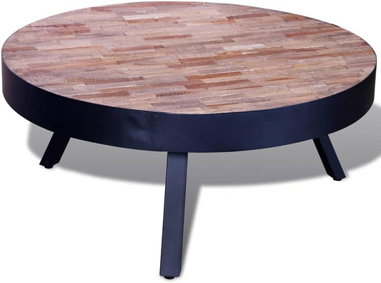 vidaXL Recycled Wooden Coffee Table Round Living Room Table Table Table Salon