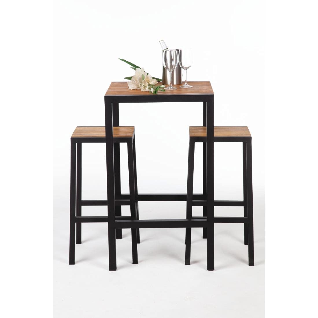 Bolero Vierkant Staal en Acacia Bar Tafel 600mm, DS155