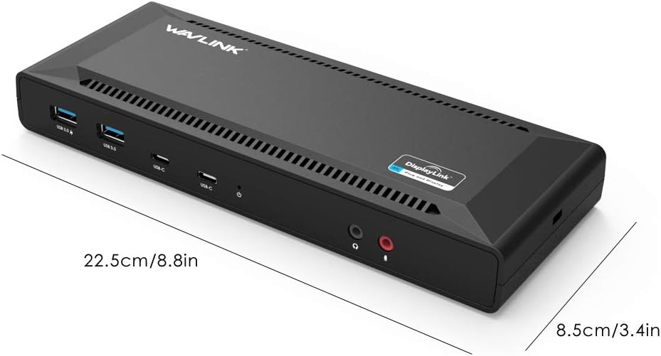 WAVLINK USB C Dual 4K Laptop Docking Station met 60W Power Delivery, ondersteunt dubbele 4K video-uitgangen (DisplayPort en HDMI, Gigabit Ethernet, Audio Out en Mic In, 4 USB 3.0 en 2 USB C-poorten)