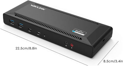 WAVLINK USB C Dual 4K Laptop Docking Station met 60W Power Delivery, ondersteunt dubbele 4K video-uitgangen (DisplayPort en HDMI, Gigabit Ethernet, Audio Out en Mic In, 4 USB 3.0 en 2 USB C-poorten)