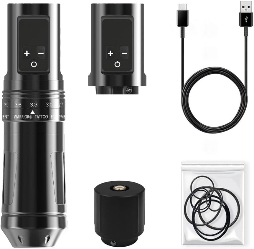 WARRIOR Draadloze tattoo-pen, tattoo-machine met accu, 1600 mAh, voor naalden voor tattoo-patronen, diameter handvat 34 mm