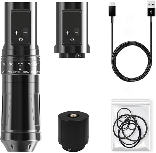 WARRIOR Draadloze tattoo-pen, tattoo-machine met accu, 1600 mAh, voor naalden voor tattoo-patronen, diameter handvat 34 mm