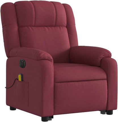 Elektrische Massagestoel – Sta-op Stoel – Relaxfauteuil – TV Fauteuil – Verstelbare Ligstoel – Wine Red Stof – Elektrische Kantelfunctie – 6-Punts Massage