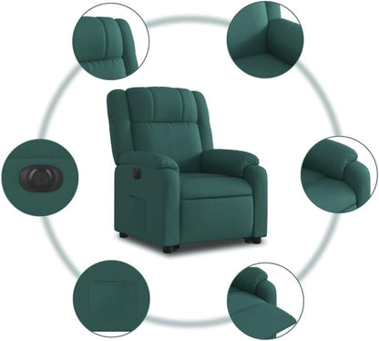 Relaxstoel Met Opstahulp – Elektrische Relaxstoel – TV-Stoel – Ligstoel – Relaxfauteuil – Elektrisch Kantelsysteem – Donkergroene Stof – Automatische Ligfunctie tot 135 Graden