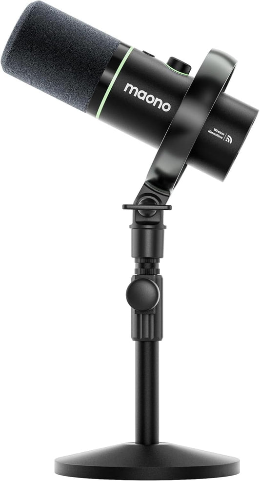 MAONO PD200W hybride podcast-microfoon voor pc, draadloos, USB en XLR, dynamische microfoonset met software, ruisonderdrukking, mute-schakeling, voor podcast, streaming, opnames, thuisstudio