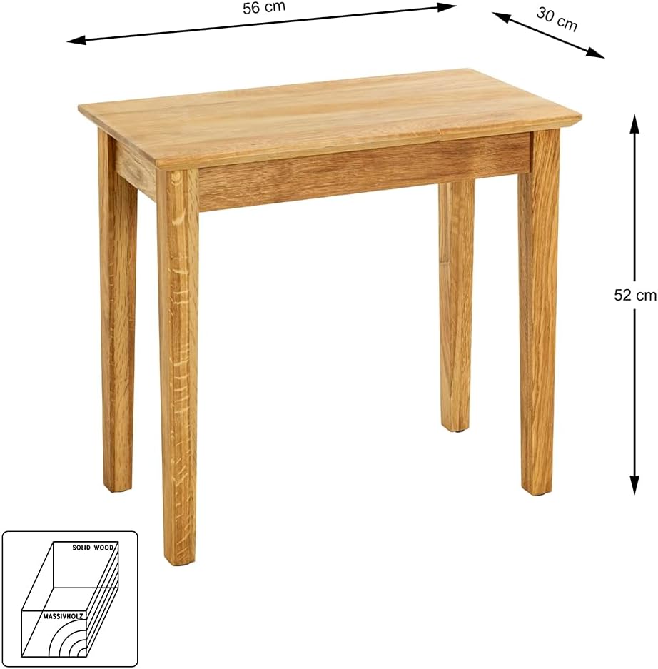 HAKU Bijzettafel eiken, Massief hout - Maat: B 56 cm x H 52 cm x D 30 cm, Stijl: Traditioneel