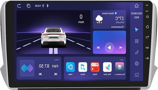 10 Inch Android 13 Stereo Car Radio Wireless CarPlay Android Car for Peugeot 208 2008 2012-2018 FM RDS Radio GPS WiFi, 4G LTE Navigation Bluetooth 8-Core 4G+32G Weather Display - QUORE