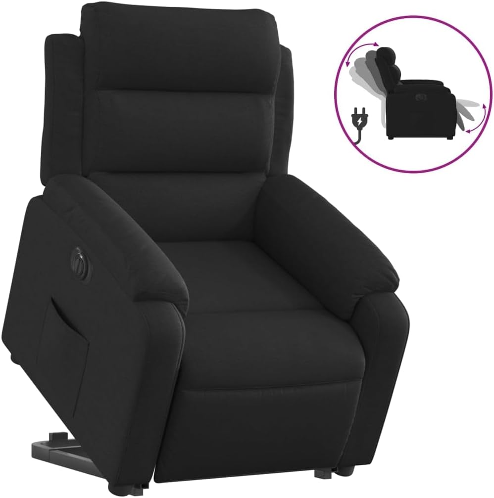 Relaxstoel met opstahulp – Elektrische relaxstoel – Tv-stoel – Ligstoel – Elektrische fauteuil – Zwarte stof – Kantelfunctie tot 135 graden – Comfortabele elektrische ligfunctie