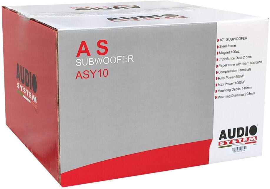 KIT SET VOOR AUDIO SYSTEM ASY10 ASY-10 1 subwoofer 25 cm 10" diameter, dubbele spreekspoel, dubbele spreekspoel, 2+2 ohm, 500 watt rms 1000 watt max, 1 stuk