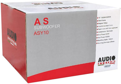 KIT SET VOOR AUDIO SYSTEM ASY10 ASY-10 1 subwoofer 25 cm 10" diameter, dubbele spreekspoel, dubbele spreekspoel, 2+2 ohm, 500 watt rms 1000 watt max, 1 stuk