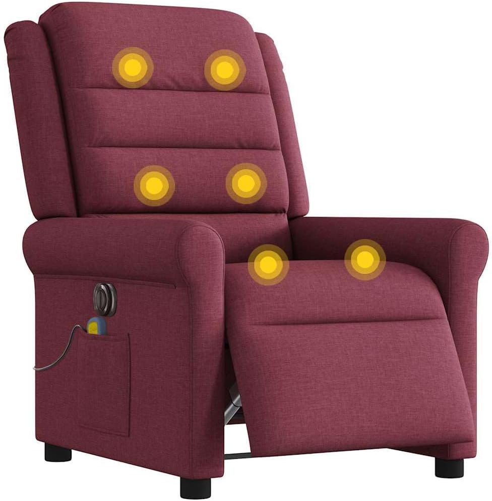 Massagestoel – Elektrische Massagestoel – Relaxstoel – Televisiestoel – Ligstoel – 135 Graden Kantelbaar – 6-Punts Vibratiemassage – Wijnrood Stof