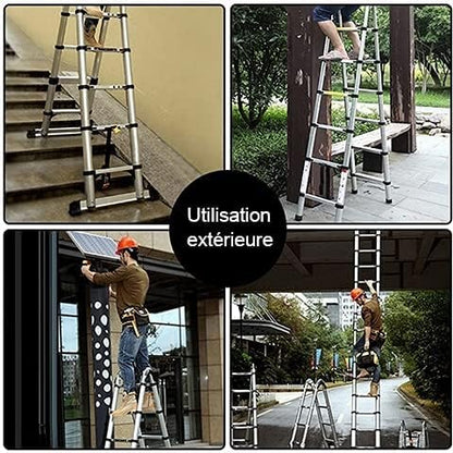 Nictemaw 5M Scala Telescopica in Alluminio Scala Retrattile pieghevole, capaciteit 150 kg (2,5 m + 2,5 m)