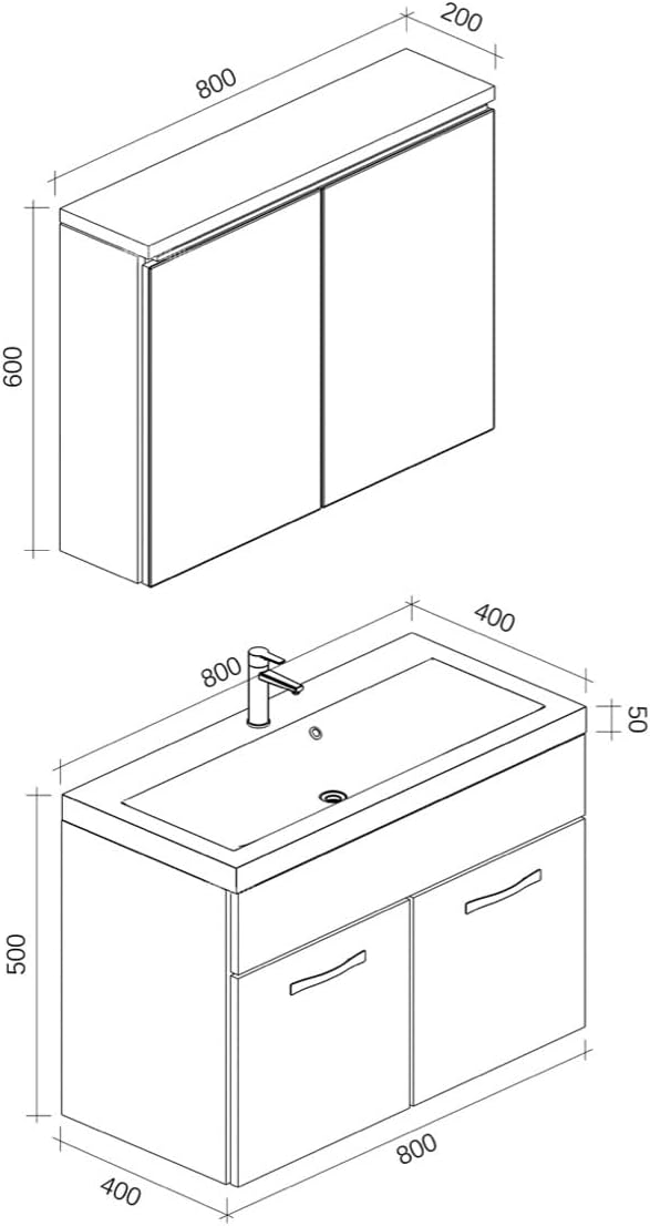 Paso 02 bathroom furniture set, 80 cm, washbasin, matt black, base cabinet, cabinet, sink, mirror cabinet, cabinet - QUORE