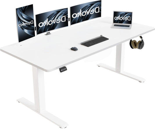 Ergonomisch Elektrisch Zit-Sta Bureau – Verstelbaar Bureau – Sta Bureau – Bureautafel – Werktafel – Wit – 160 x 70 cm – Elektrische Hoogteverstelling Met Geheugenfunctie - QUORE