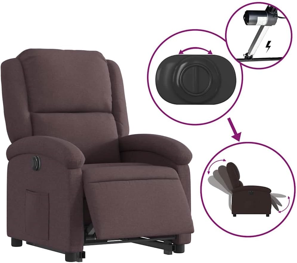 Relaxstoel Met Opstahulp – Elektrische Relaxstoel – Tv-Stoel – Ligstoel – Enkele Stoel – Donkerbruin Polyester – Elektrisch Kantelsysteem – Maximaal 135 Graden Ligpositie