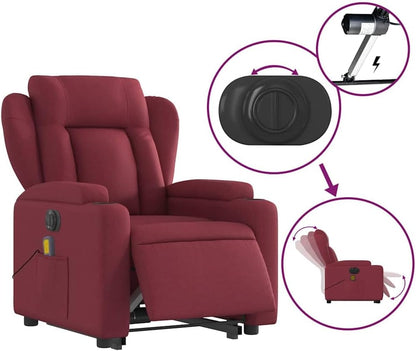 Elektrische Massagestoel – Relaxstoel – Televisiestoel – Massagestoel – Opstahulp – Wijnrode Stof – Elektrische Ligfunctie – 6-Punts Vibratiemassage