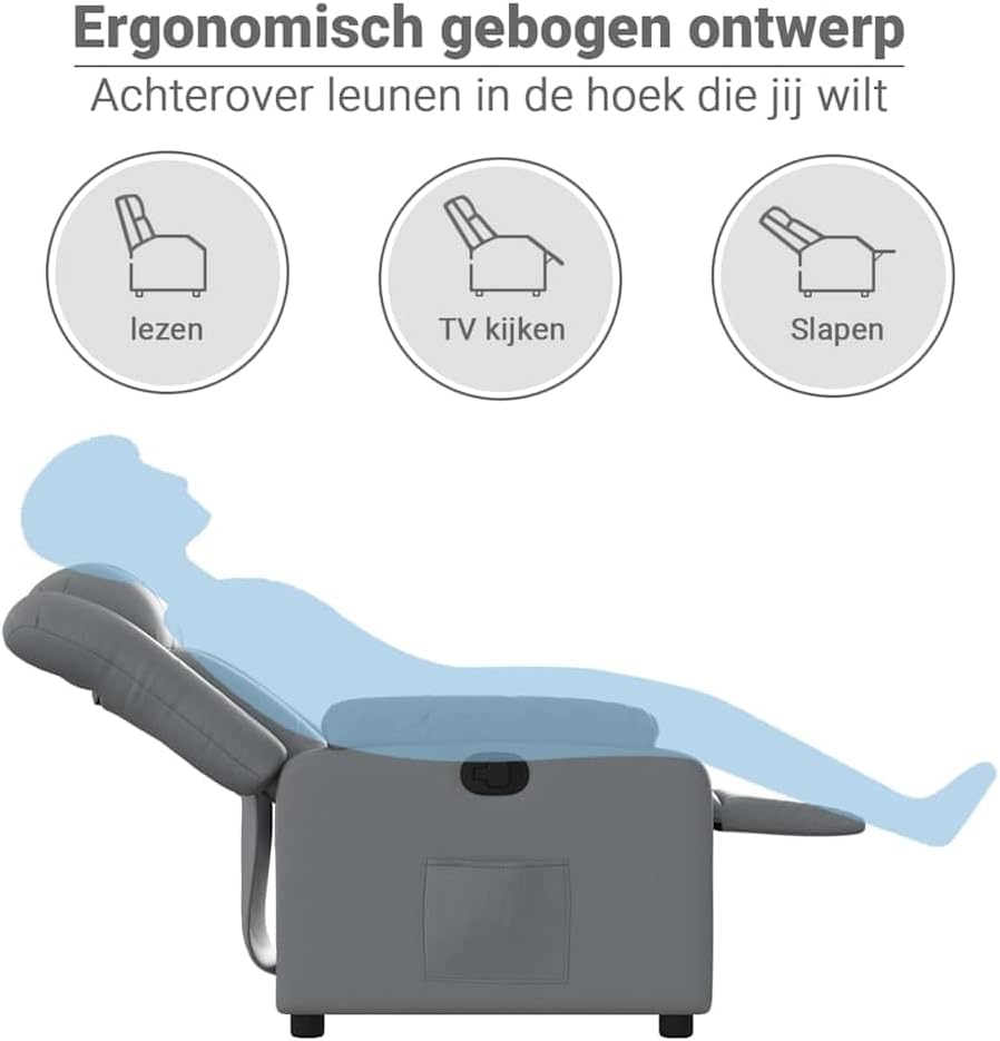 Verstelbare Fauteuil – Relaxstoel – Loungestoel – Zitstoel – Leunstoel – Kunstleer – Handmatig Verstelbaar Tot 135° – Zijvak