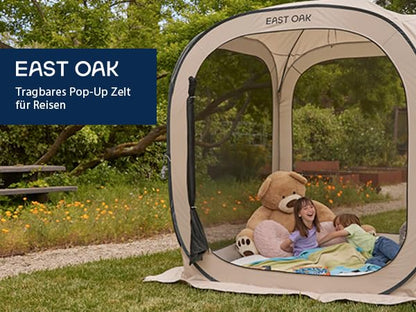 EAST OAK Pop-up tent voor 1-2 personen, mini-paviljoen, opvouwbaar, tent voor camping, tuin, terras, werptent, waterdicht, UPF 50+ uv-bescherming, 360° ventilatie, anti-muggen, met draagtas, beige
