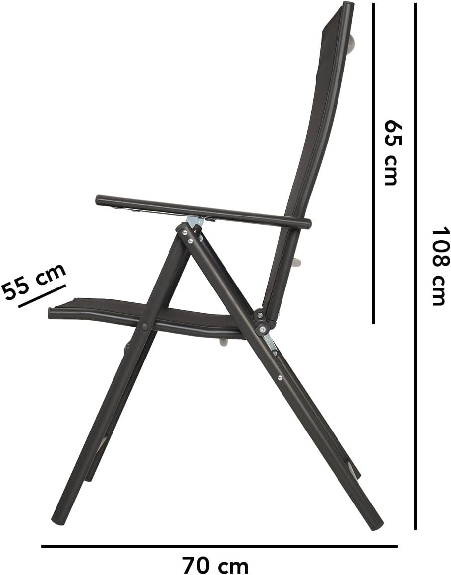 Brixy Tuinstoel - 4 Stuks - 7 Verstelbare Standen - Inklapbaar - Tuin of Balkon - Weerbestendig - Textileen - Zwart