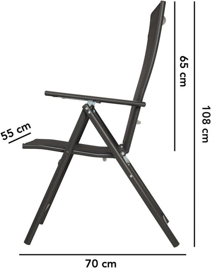 Brixy Tuinstoel - 4 Stuks - 7 Verstelbare Standen - Inklapbaar - Tuin of Balkon - Weerbestendig - Textileen - Zwart