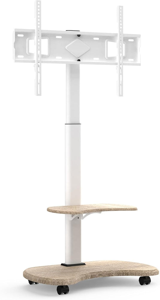 Stellar tv-standaard oprolbaar met houten plank, in hoogte verstelbaar, zwenkbaar, tv-rolwagen met wielen voor 32-70 inch televisies tot 45 kg, universele tv-standaard, max. VESA 600 x 400