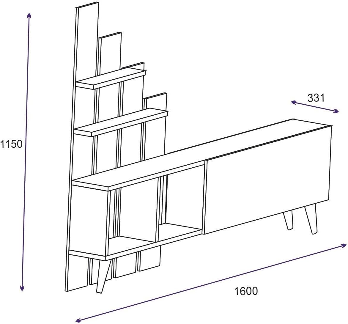 Hanah Home Stijlvolle tv-standaard, Atlantic Pine, 160 x 115 x 33 cm, 100% melamine gecoat particle board, 18 mm dik, perfect voor moderne woonkamers en entertainmentruimtes