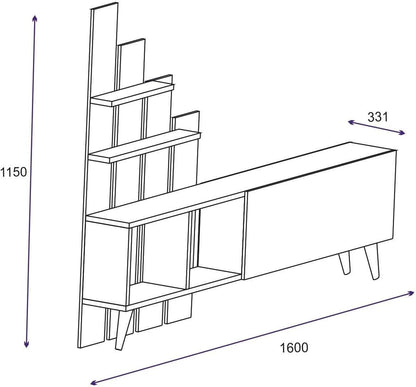 Hanah Home Stijlvolle tv-standaard, Atlantic Pine, 160 x 115 x 33 cm, 100% melamine gecoat particle board, 18 mm dik, perfect voor moderne woonkamers en entertainmentruimtes