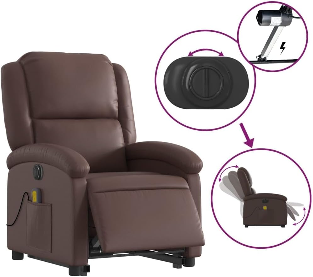 Massagestoel – Relaxfauteuil – Tv-Stoel – Elektrische Relaxstoel – Elektrische Massagestoel – Opsta-Ondersteuning – 6-Punts Vibratiemassage – Kunstleren Bekleding Bruin