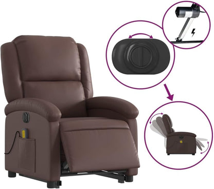 Massagestoel – Relaxfauteuil – Tv-Stoel – Elektrische Relaxstoel – Elektrische Massagestoel – Opsta-Ondersteuning – 6-Punts Vibratiemassage – Kunstleren Bekleding Bruin