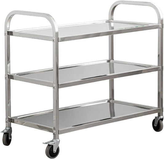 uyoyous Stainless Steel Utility Cart with Wheels and Handle, 3-Piece Kitchen Trolley Serving Trolley Steel Food Storage Rack for Restaurant, Hotels Home (2 Wheels with Brake Blocker, 2 Without Brake) - QUORE