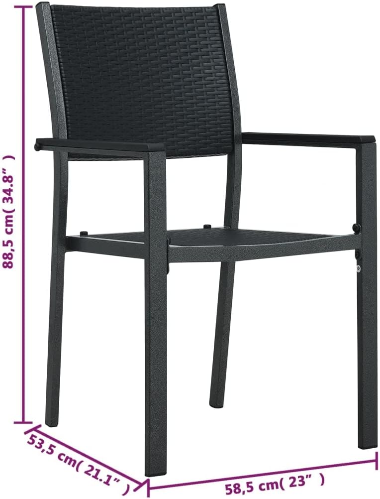 Set of 4 garden chairs made of plastic and steel, rattan design, weatherproof, outdoor patio, porch, colour black, easy to clean and move - QUORE