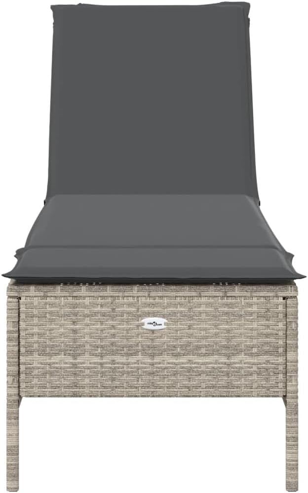 Gecheer Sun Lounger Poly Rattan Sun Lounger Light Dark Grey 198 x 55 x 97 cm Rattan Sun Lounger Folding Rattan Sun Lounger Outdoor Sun Lounger - QUORE