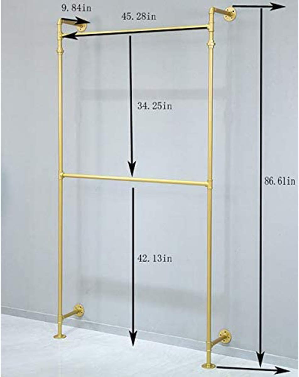 Moderne Eenvoudige Industriële Metalen Pijp Opknoping Staven Kleding Kledingstukrek, Retail Display Wandmontage Opslag Kleding Opknoping Plank (Goud)