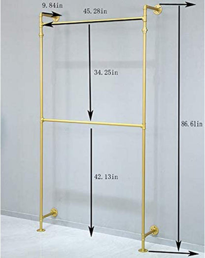 Moderne Eenvoudige Industriële Metalen Pijp Opknoping Staven Kleding Kledingstukrek, Retail Display Wandmontage Opslag Kleding Opknoping Plank (Goud)