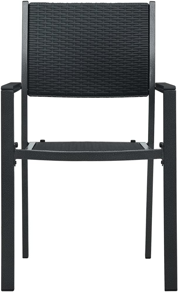 Set of 4 garden chairs made of plastic and steel, rattan design, weatherproof, outdoor patio, porch, colour black, easy to clean and move - QUORE