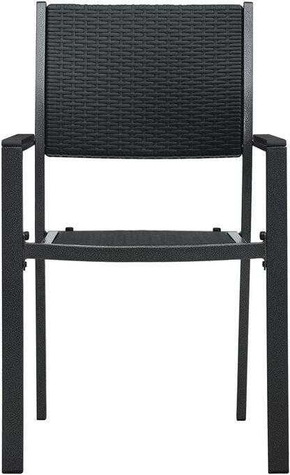 Set of 4 garden chairs made of plastic and steel, rattan design, weatherproof, outdoor patio, porch, colour black, easy to clean and move - QUORE