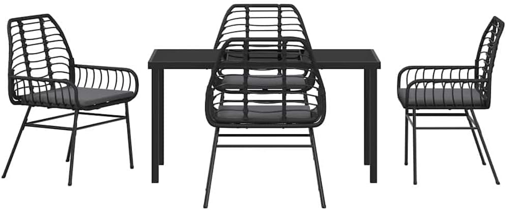 Tuinmeubelset, 5 stuks, zwart, polyrotan, zitgroep met stoelen en tafel, balkonmeubelset voor terras, tuin, balkon - QUORE