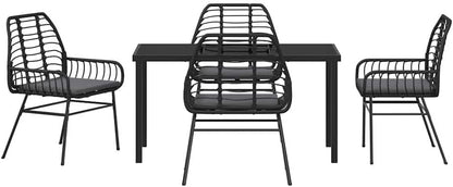 Tuinmeubelset, 5 stuks, zwart, polyrotan, zitgroep met stoelen en tafel, balkonmeubelset voor terras, tuin, balkon - QUORE