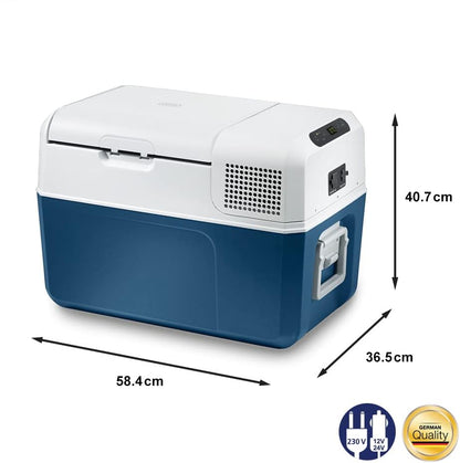 Mobicool MCF32 Elektrische compressorkoelbox, 31 l, 12/24/230 V, mini-koelkast voor auto, vrachtwagen, boot, camper en stopcontact, wit/blauw