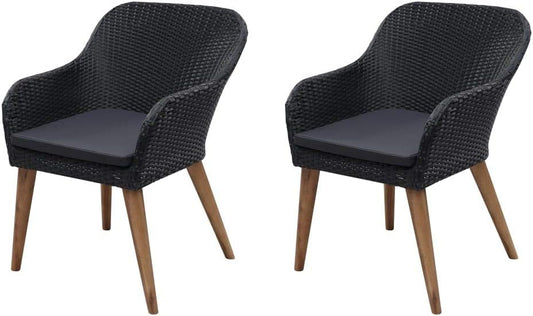 Festnight - Set of 2 rattan garden chairs with 2 chairs and 2 cushions, black - QUORE