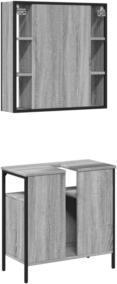 vidaXL 2 Piece Bathroom Furniture Set Processed Wood Grey Sonoma Oak Colour, Bathroom Set, Bathroom Cabinet, Vanity Unit, Washbasin, Bathroom Cabinet
