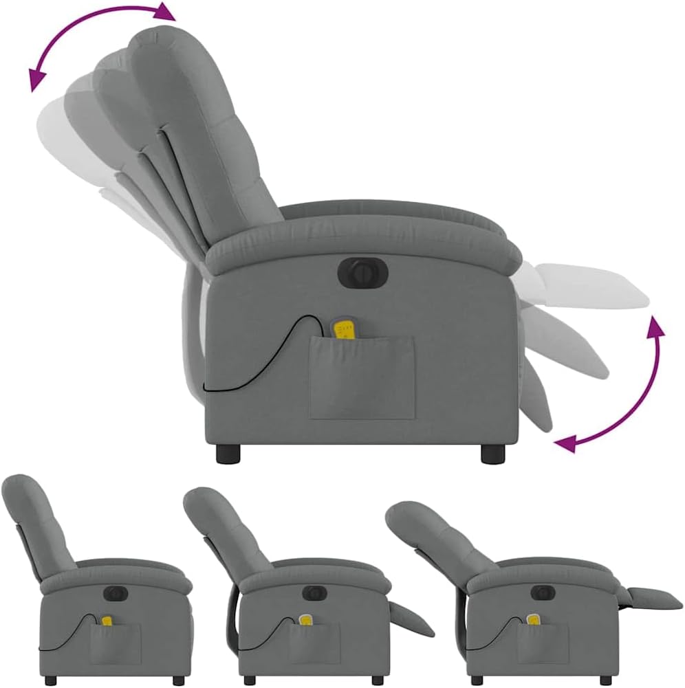 Massagestoel – Elektrische Massagestoel – Relaxstoel – Televisiestoel – Stoel Met Ligfunctie – Donkergrijs Stof – 6-Punts Vibratiemassage – Elektrisch Kantelsysteem Tot 135 Graden