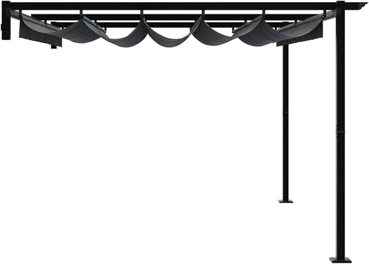 Gecheer Wall Mounted Gazebo, Anthracite, 3 x 4 m, Steel, Pergola, Patio Canopy for Pool, Backyard, Cafe, Conservatory - QUORE