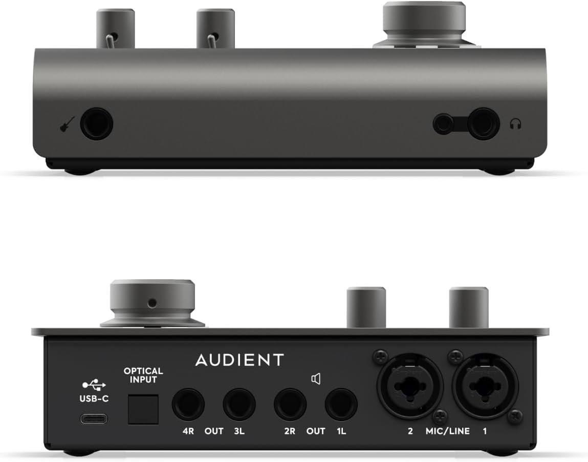 Audient iD14 MKII Audio-interface, 2 klasse-A-microfoonvoorversterkers (High Performance USB-audio-interface, USB-C-aansluiting, Monitor Mix en Monitor Panning-functie, 2 koptelefoonuitgangen), zwart